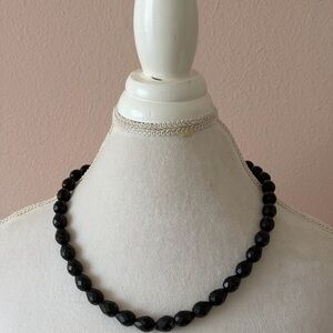 Vintage-Style Faceted Black Bead Necklace